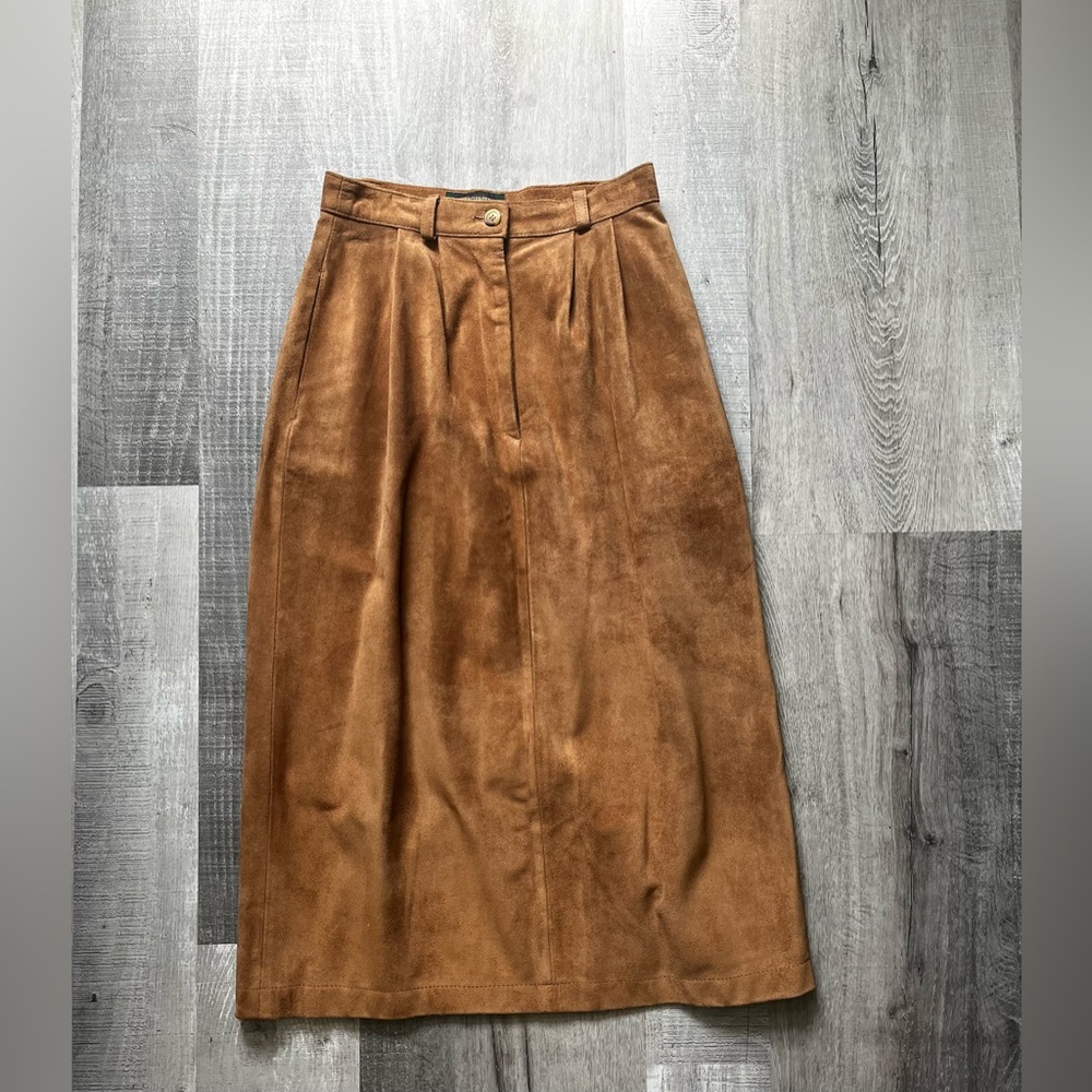 Vintage 1980's Macy's 100% Leather Midi Skirt Size 4P